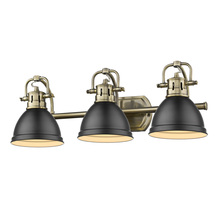  3602-BA3 AB-BLK - Duncan 3 Light Bath Vanity in Aged Brass with a Matte Black Shade